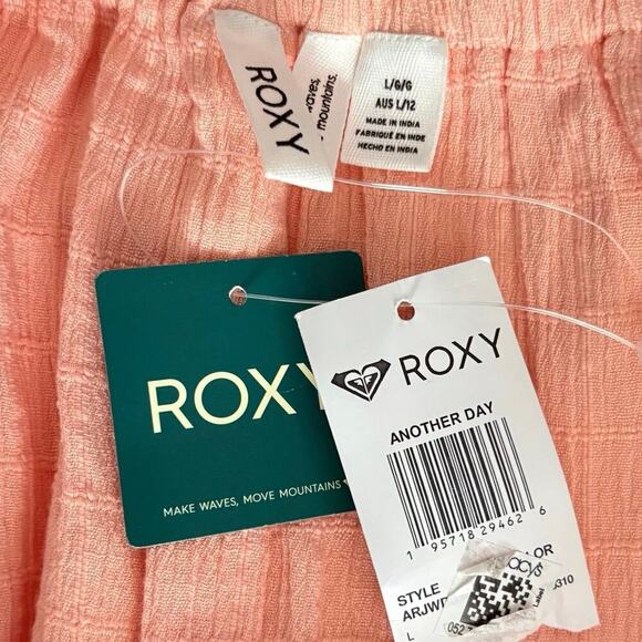 Roxy Size L Another Day Off The Shoulder Romper Linen Blend Coral Beach NWT - Picture 7 of 13